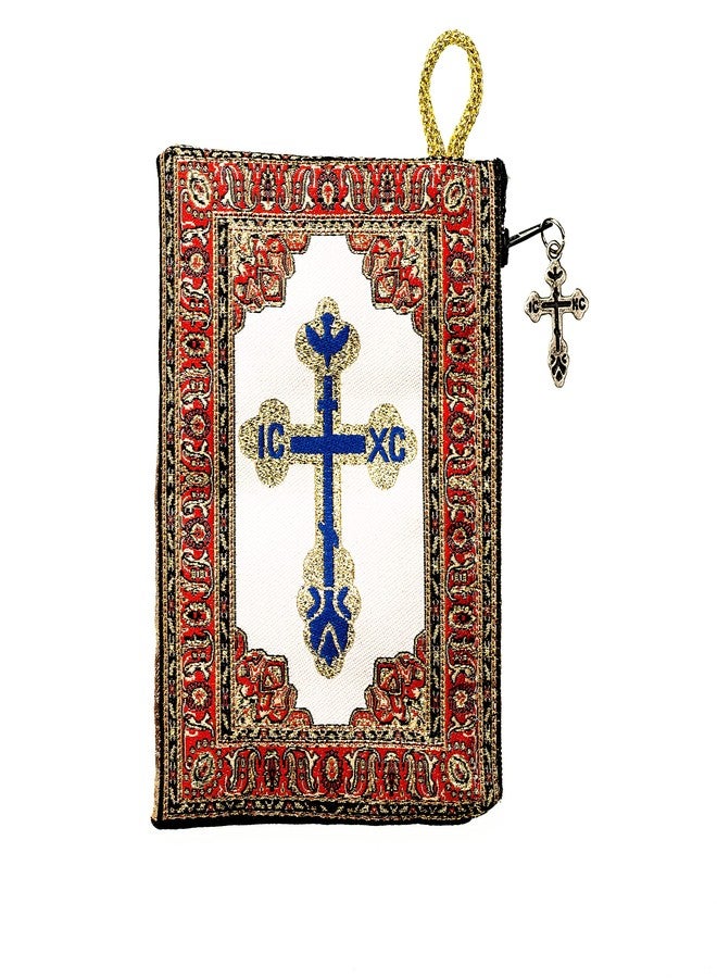 Intercession Hand-Woven, Lined Madonna and Child Rosary Pouch, Made in Turkey with Premium Metallic Thread (Red - Small) - Image 3