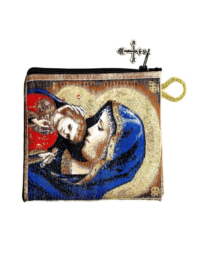 Intercession Hand-Woven, Lined Madonna and Child Rosary Pouch, Made in Turkey with Premium Metallic Thread (Red - Small) - Image 2