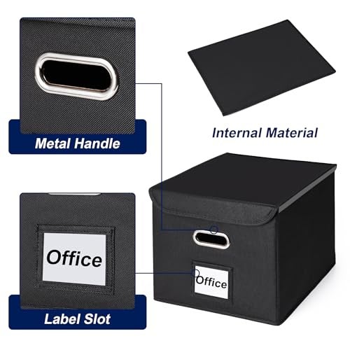CADONO File Organizer Box with Lid, Large Hanging File Folder Organizer with Plastic Slide, Collapsible Portable Filing Storage Boxes for Office/Decor/Home (Grey, 14.9 x 12.59 x 10.8 inch) - Image 4