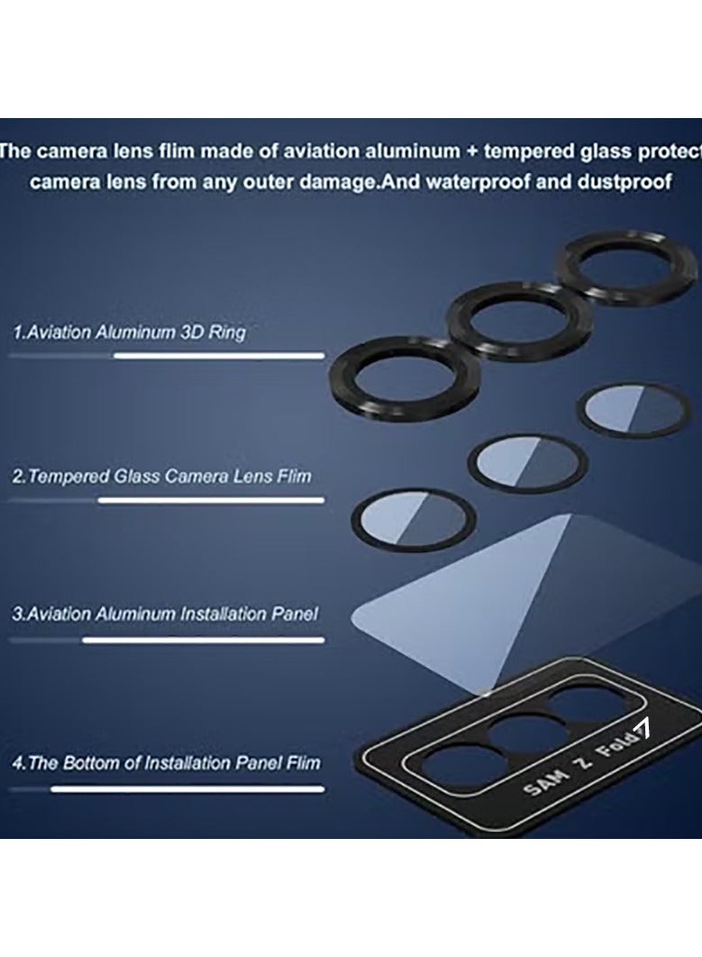 Compatible with Samsung Galaxy Z Fold 7 camera lens protector, Metallic texture style tempered glass camera lens cover Galaxy Z Fold 7 [Metal CD cable]- Black  - Image 5