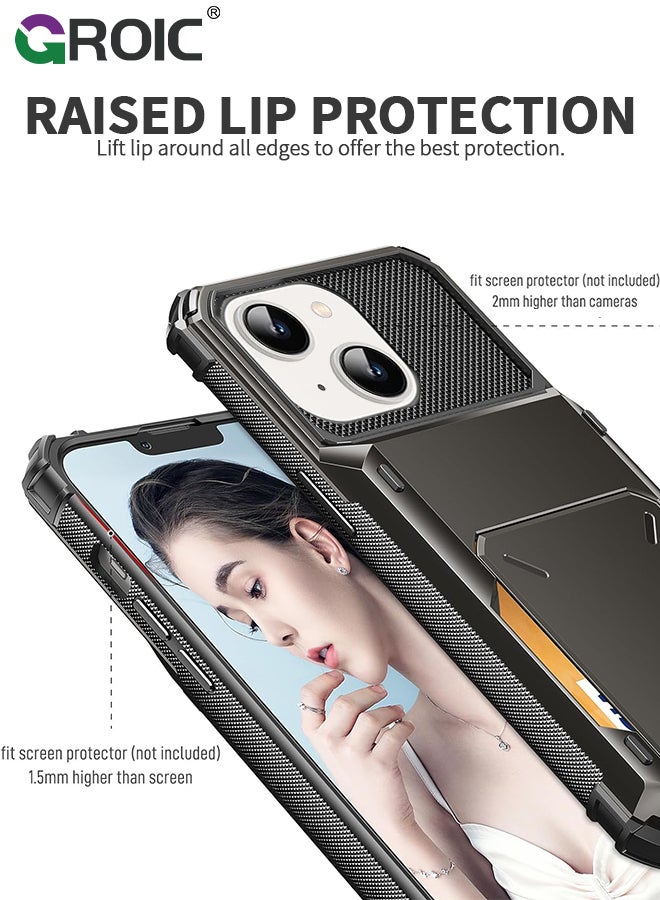 GROIC جراب iPhone 15 رمادي 6.1 محفظة قلابة مع 5 جيوب خلفية للبطاقات وحامل لبطاقة الائتمان وفتحة لبطاقة الهوية وطبقة مزدوجة من مادة TPU المتينة ودرع حماية صلب وهجين لهاتف iPhone 15 - Image 4