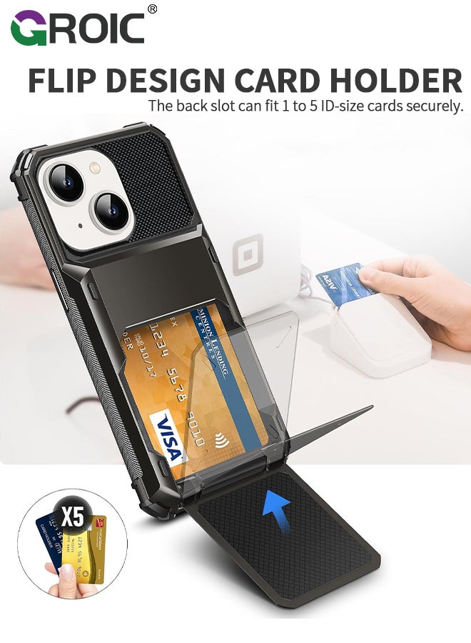 GROIC جراب iPhone 15 رمادي 6.1 محفظة قلابة مع 5 جيوب خلفية للبطاقات وحامل لبطاقة الائتمان وفتحة لبطاقة الهوية وطبقة مزدوجة من مادة TPU المتينة ودرع حماية صلب وهجين لهاتف iPhone 15 - Image 2