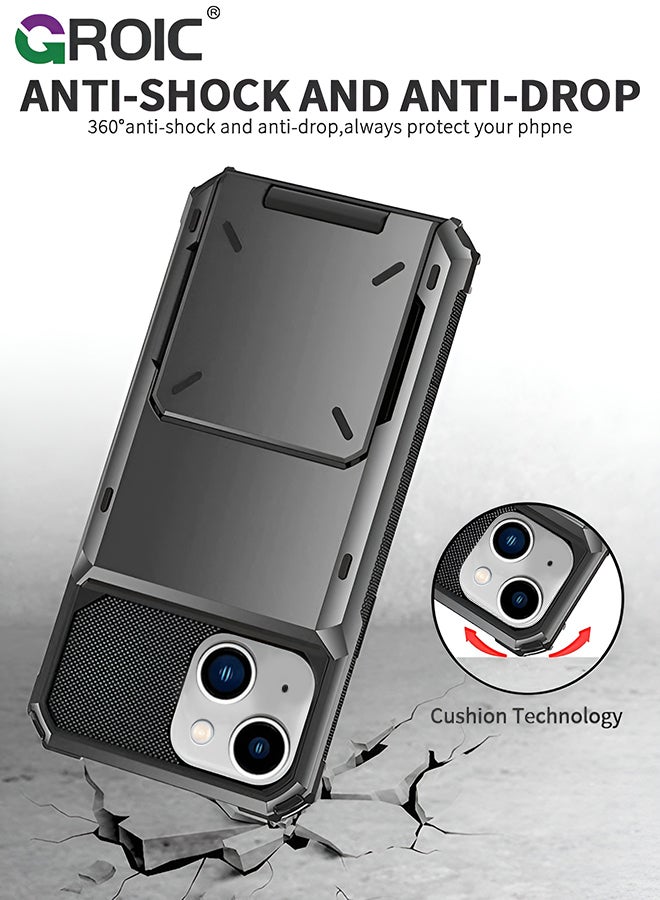 GROIC جراب iPhone 15 رمادي 6.1 محفظة قلابة مع 5 جيوب خلفية للبطاقات وحامل لبطاقة الائتمان وفتحة لبطاقة الهوية وطبقة مزدوجة من مادة TPU المتينة ودرع حماية صلب وهجين لهاتف iPhone 15 - Image 5