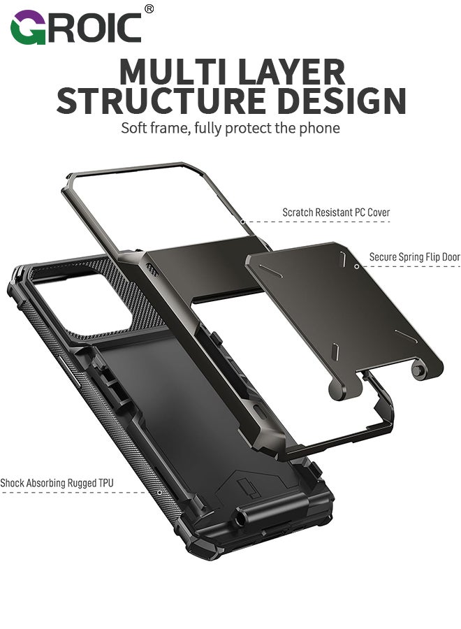 GROIC جراب iPhone 15 رمادي 6.1 محفظة قلابة مع 5 جيوب خلفية للبطاقات وحامل لبطاقة الائتمان وفتحة لبطاقة الهوية وطبقة مزدوجة من مادة TPU المتينة ودرع حماية صلب وهجين لهاتف iPhone 15 - Image 3