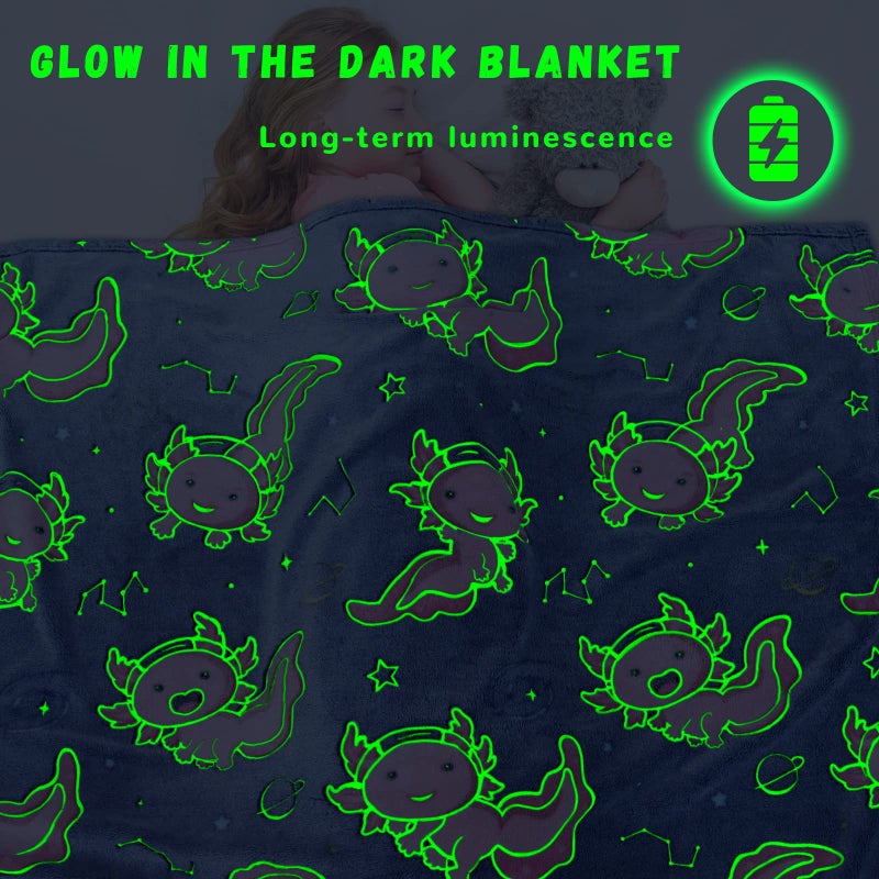 GEULAY Axolotl Blanket Glow in The Dark for Girls, Axolotl Gifts Toys for Kids Teens Girls Easter, Soft Cozy Plush Fleece Throw Blankets for Couch Bed Travel, Graduation Room Decor, Birthday Gifts 50x60inch - Image 3