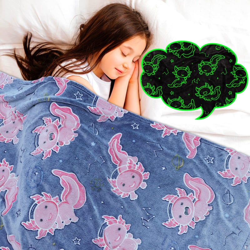 GEULAY Axolotl Blanket Glow in The Dark for Girls, Axolotl Gifts Toys for Kids Teens Girls Easter, Soft Cozy Plush Fleece Throw Blankets for Couch Bed Travel, Graduation Room Decor, Birthday Gifts 50x60inch - Image 2