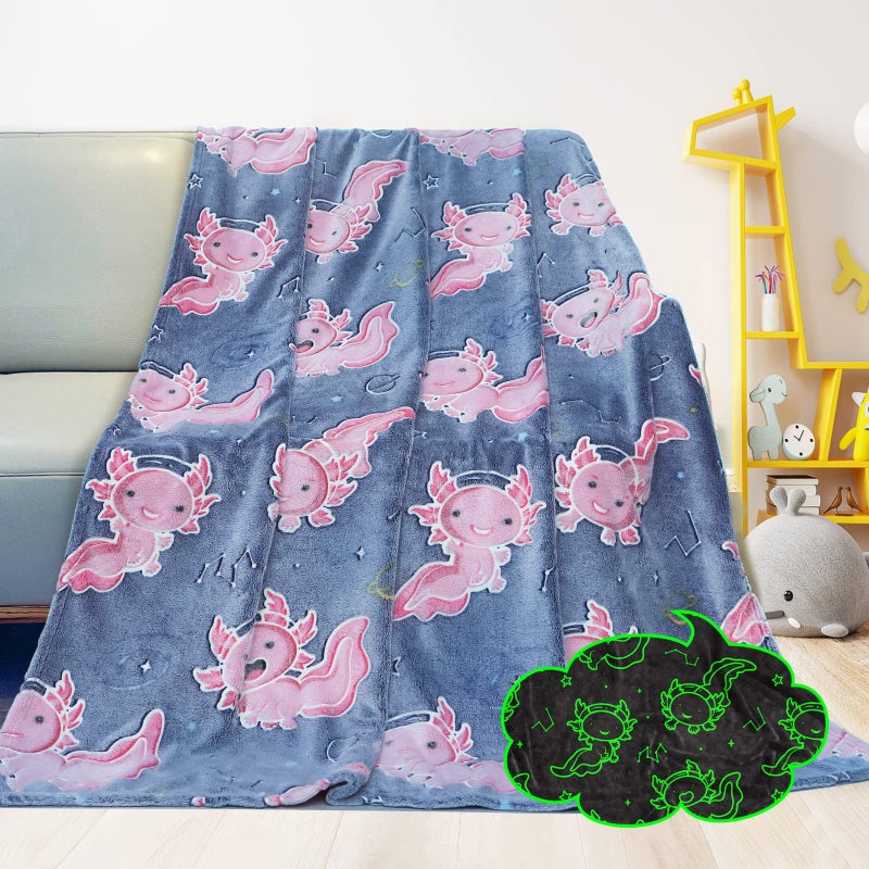 GEULAY Axolotl Blanket Glow in The Dark for Girls, Axolotl Gifts Toys for Kids Teens Girls Easter, Soft Cozy Plush Fleece Throw Blankets for Couch Bed Travel, Graduation Room Decor, Birthday Gifts 50x60inch - Image 5