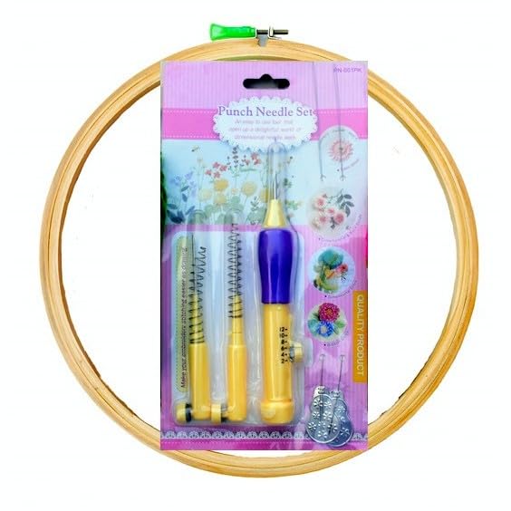 Prabhas Designs Embroidery Punch Needle Pen Set with 8-inch Hoop for Embroidery, 3 Sizes of The Needle, Felting Crochet Knitting Needle Tool for Beginners, DIY Sewing  - Image 1