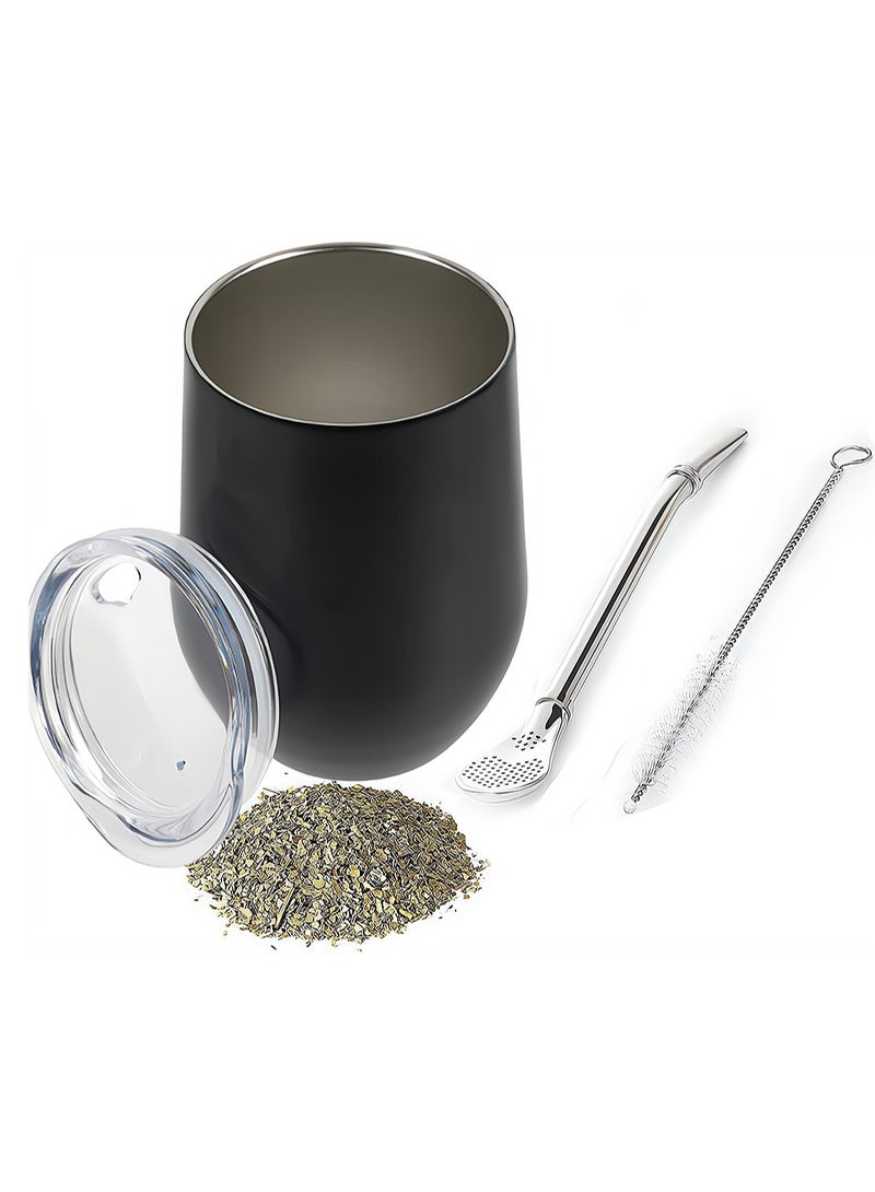 SYOSI Yerba Mate Tea Cup And Bombilla Straw Set 12oz double-wall Stainless Coffee Water Tea Cup Natural Mate Gourd Cup Kit For Yerba Mate Loose Leaf Drinking Easy to Clean - Image 1