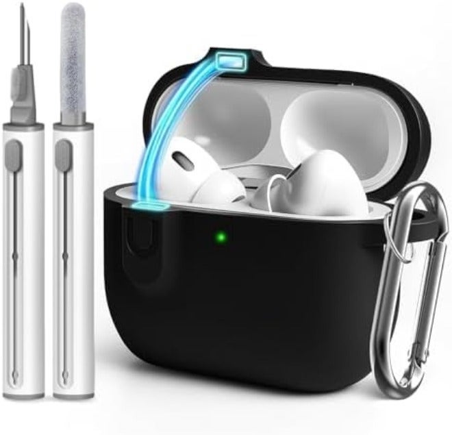 NOUKAJU غطاء سيليكون لحافظة AirPods الجيل الرابع، جلد ناعم، حماية كاملة، سلسلة مفاتيح، عدة تنظيف (حليب الشاي) - Image 1