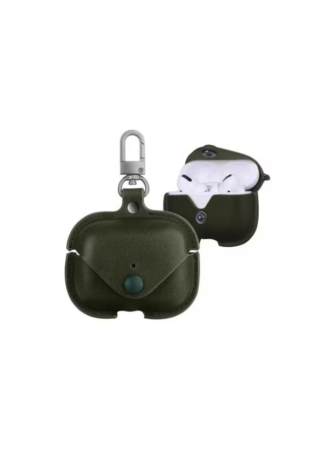 SHOPI Airpods Pro Case Leather, Airpod Pro 3 Personalized Leather Cases Dust Guard with Keychain for Airpods Pro [Front LED Visible] Protective Cover Skin Men Women (Green)