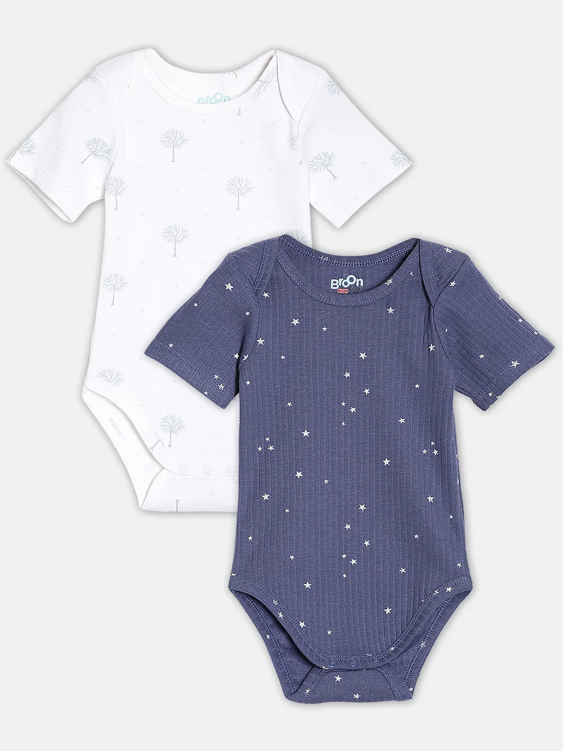 Broon Broon Infant Boys Navy Blue and White Printed Organic Cotton Bodysuit Pack of 2
