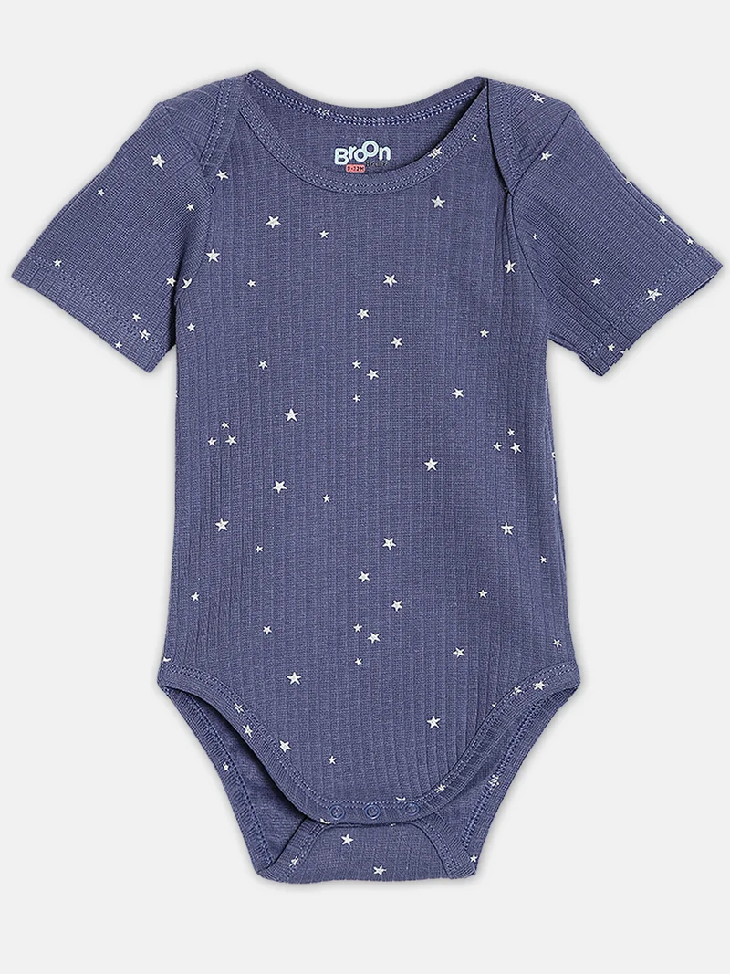 Broon Broon Infant Boys Navy Blue and White Printed Organic Cotton Bodysuit Pack of 2