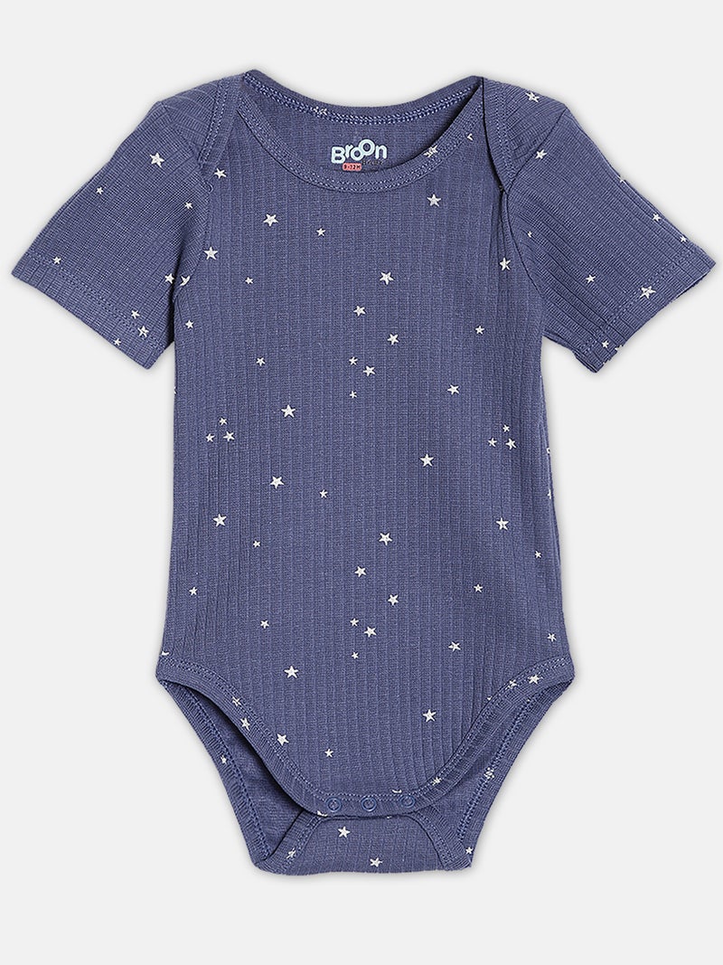 Broon Infant Boys Navy Blue and White Printed Organic Cotton Bodysuit Pack of 2 - Image 3