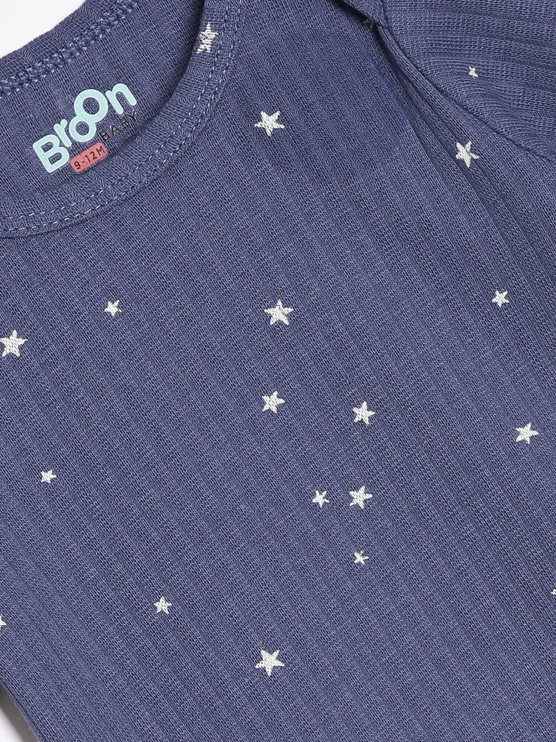 Broon Broon Infant Boys Navy Blue and White Printed Organic Cotton Bodysuit Pack of 2
