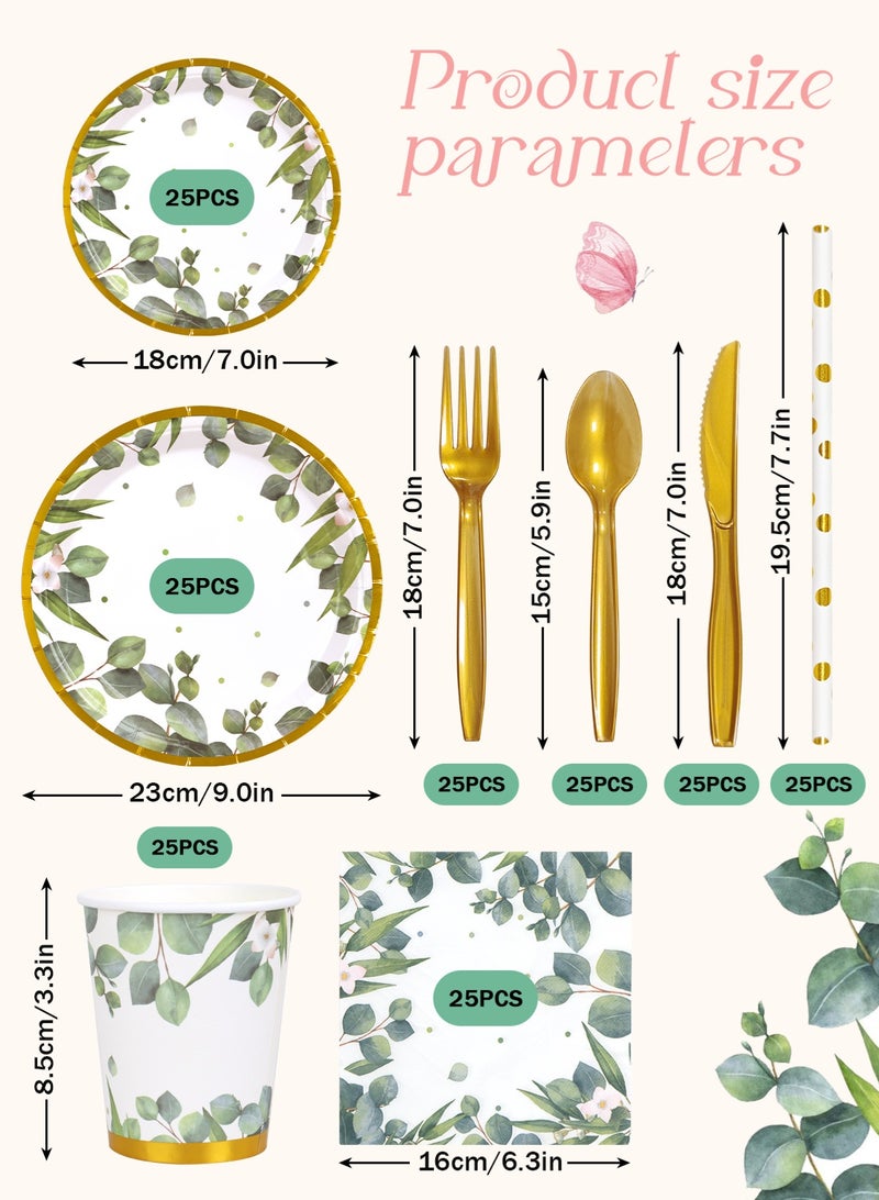 URbazaar 200 Pcs Plates and Napkins, Guest Spring Party Supplies Include Scalloped Paper Plates Napkins Cups Plastic Spoons Forks Knives Disposable Tableware Set for Baby Shower  - Image 2