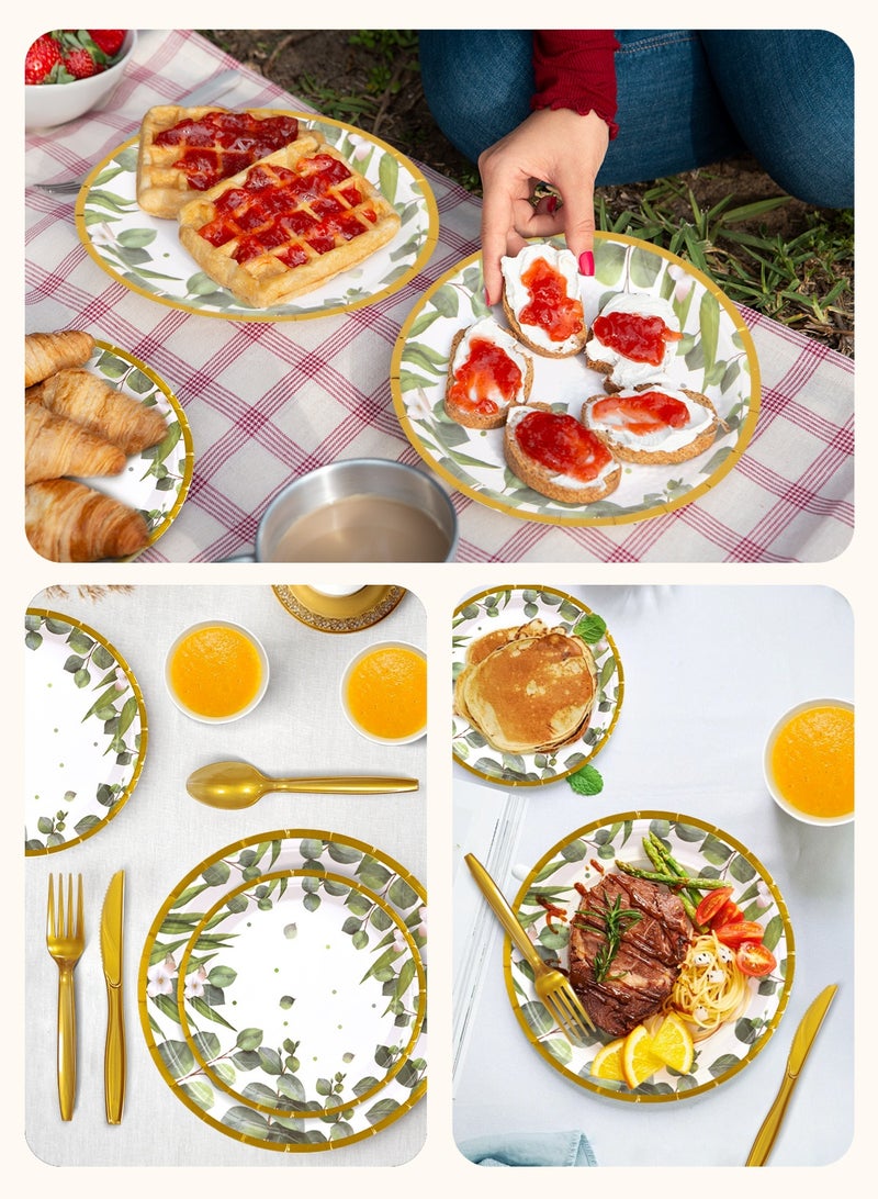 URbazaar 200 Pcs Plates and Napkins, Guest Spring Party Supplies Include Scalloped Paper Plates Napkins Cups Plastic Spoons Forks Knives Disposable Tableware Set for Baby Shower  - Image 5