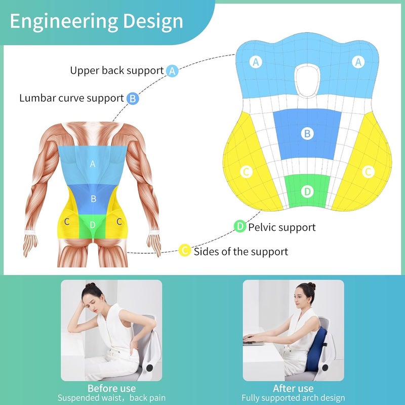 seeknow Lumbar Support for Chair Back Support for Couch Lumbar for Car Office Chair Back Cushion for Lower Back Pain Memory Foam Back Rest for Desk Chair, Recliner, Car Seats - Image 2