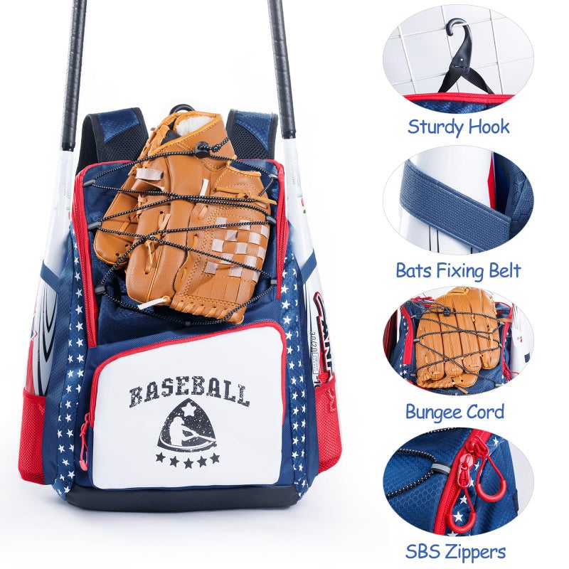 VIGEGARI Kids Baseball Bag for Boys 8-12 - Baseball Backpack for Boys 5-8 - Girls Softball Bag - Youth Baseball Bag for T-Ball, Softball Equipment, Baseball Gear, Bat Bag for Boys, Girls - Image 5