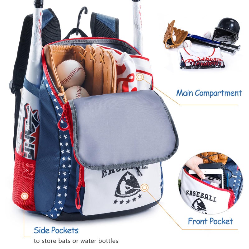 VIGEGARI Kids Baseball Bag for Boys 8-12 - Baseball Backpack for Boys 5-8 - Girls Softball Bag - Youth Baseball Bag for T-Ball, Softball Equipment, Baseball Gear, Bat Bag for Boys, Girls - Image 2