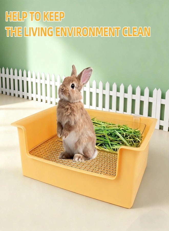 Dmnnlp Stainless Steel Gird Rabbit Litter Box, Bunny Litter Pan with Hay Feeder & 20Pcs Disposable Pee Pads, Corner Potty Tray for Small Animals Rabbits Guinea Pigs Ferrets (15.4x11.2x4.8 inch) - Image 5