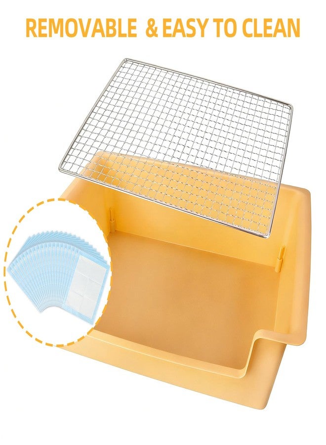 Dmnnlp Stainless Steel Gird Rabbit Litter Box, Bunny Litter Pan with Hay Feeder & 20Pcs Disposable Pee Pads, Corner Potty Tray for Small Animals Rabbits Guinea Pigs Ferrets (15.4x11.2x4.8 inch) - Image 3