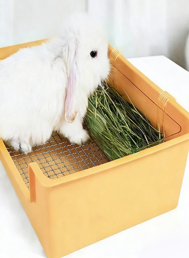 Dmnnlp Stainless Steel Gird Rabbit Litter Box, Bunny Litter Pan with Hay Feeder & 20Pcs Disposable Pee Pads, Corner Potty Tray for Small Animals Rabbits Guinea Pigs Ferrets (15.4x11.2x4.8 inch) - Image 4