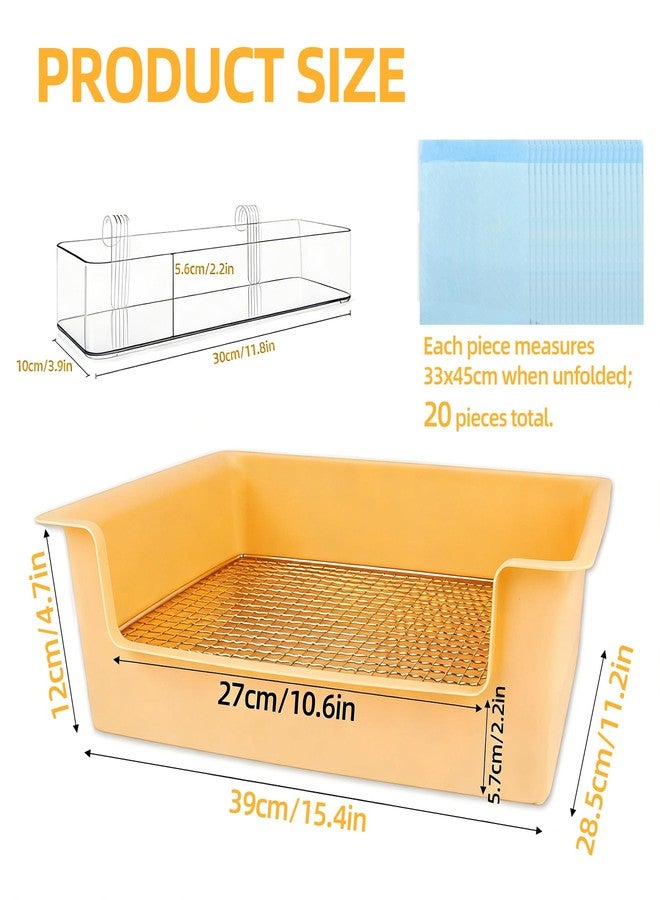 Dmnnlp Stainless Steel Gird Rabbit Litter Box, Bunny Litter Pan with Hay Feeder & 20Pcs Disposable Pee Pads, Corner Potty Tray for Small Animals Rabbits Guinea Pigs Ferrets (15.4x11.2x4.8 inch) - Image 2