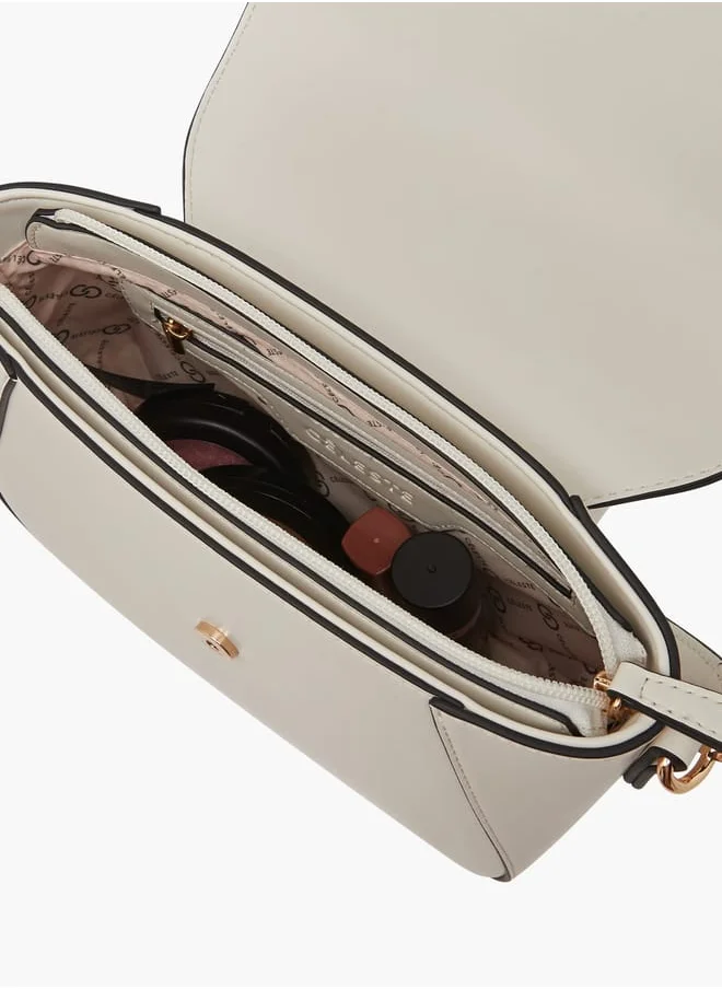 Celeste Women Solid Crossbody Bag with Button Closure and Adjustable Strap