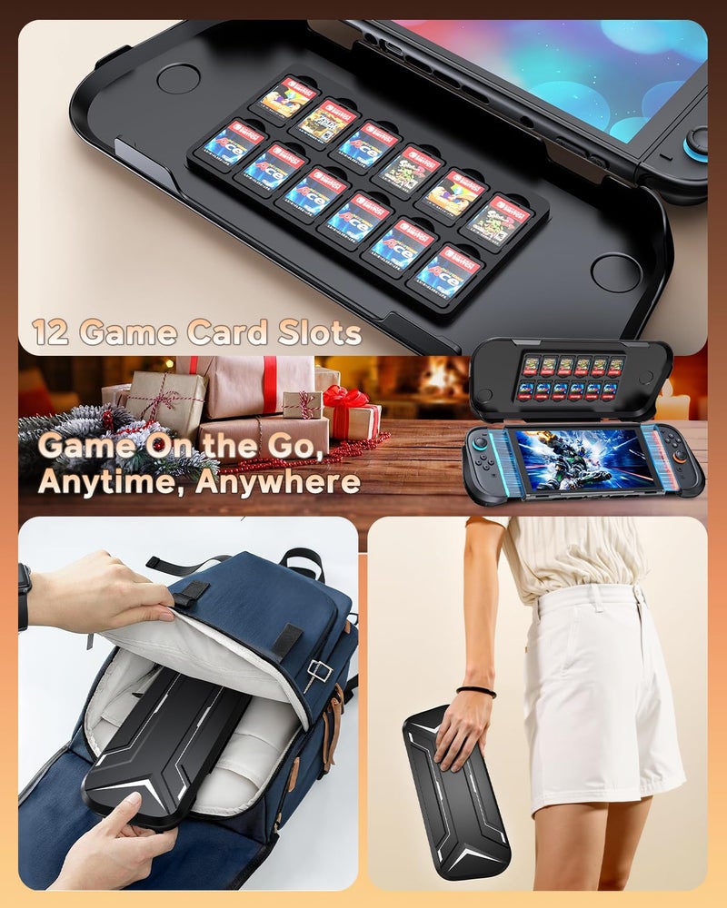 FYOUNG Dockable Protective Case for Nintendo Switch 2 with Hard PC Front Cover, Adjustable Kickstand, 12 Game Card Slots, TPU Grip for Joycon, Shock-proof&Anti-Scratch Shell for Switch 2 Accessories - Image 3