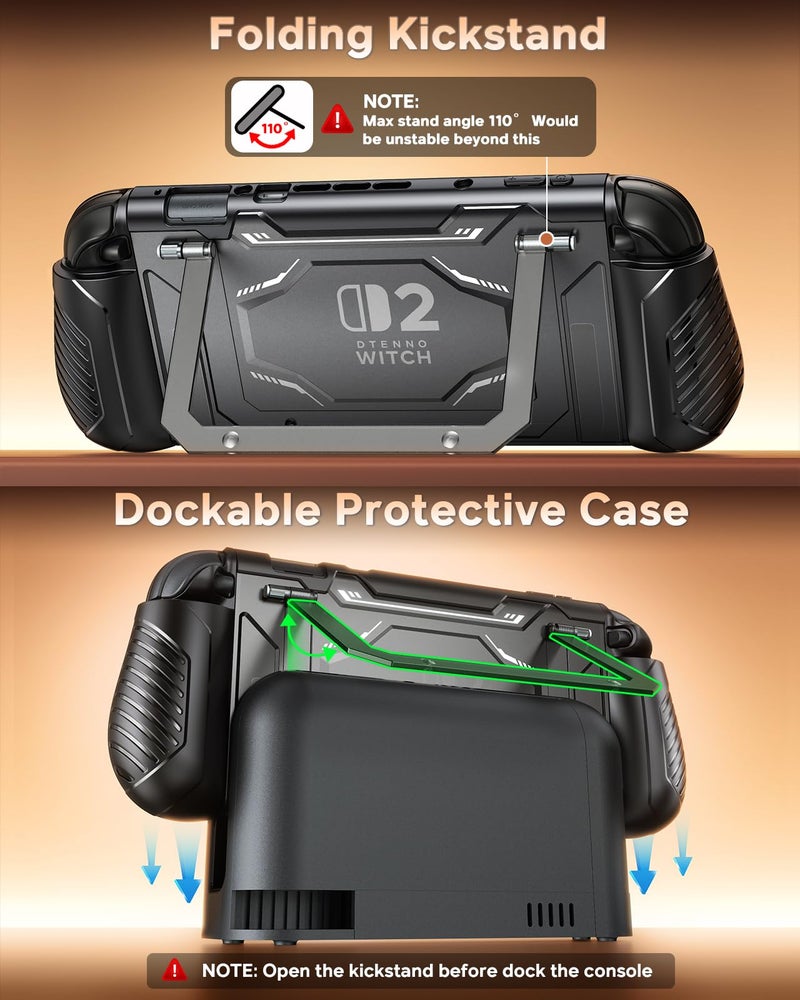 FYOUNG Dockable Protective Case for Nintendo Switch 2 with Hard PC Front Cover, Adjustable Kickstand, 12 Game Card Slots, TPU Grip for Joycon, Shock-proof&Anti-Scratch Shell for Switch 2 Accessories - Image 2