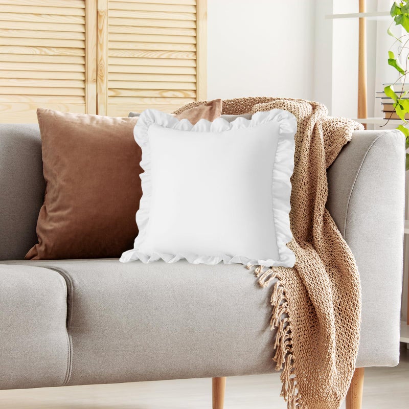 KKJIAF Ruffle Pillow Cases 24x24 Inches, White Square Ruffled Pillow Covers Set of 2, Microfiber Wrinkle Resistant Pillow Shams with Envelope Closure for Sofa Bed Living Room - Image 5
