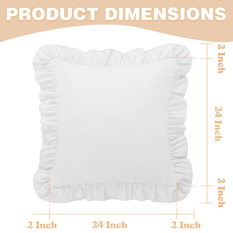 KKJIAF Ruffle Pillow Cases 24x24 Inches, White Square Ruffled Pillow Covers Set of 2, Microfiber Wrinkle Resistant Pillow Shams with Envelope Closure for Sofa Bed Living Room - Image 3