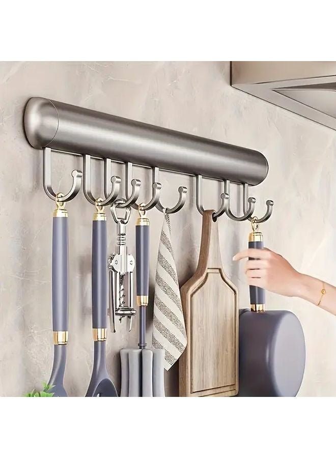 Gray 8 Hooks Aluminum Punchless Wall Mounted Rack 39CM Towel Spatula Hanger - Image 2