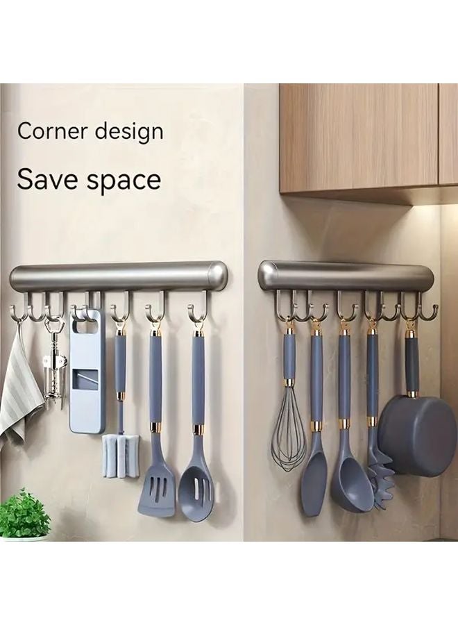 Gray 8 Hooks Aluminum Punchless Wall Mounted Rack 39CM Towel Spatula Hanger - Image 4