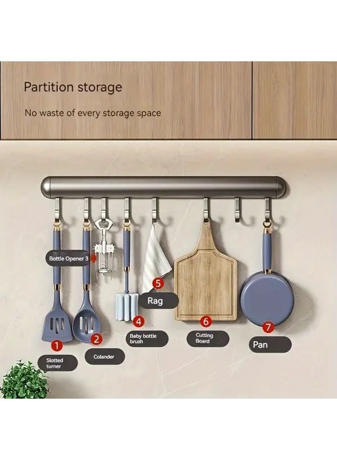 Gray 8 Hooks Aluminum Punchless Wall Mounted Rack 39CM Towel Spatula Hanger - Image 3