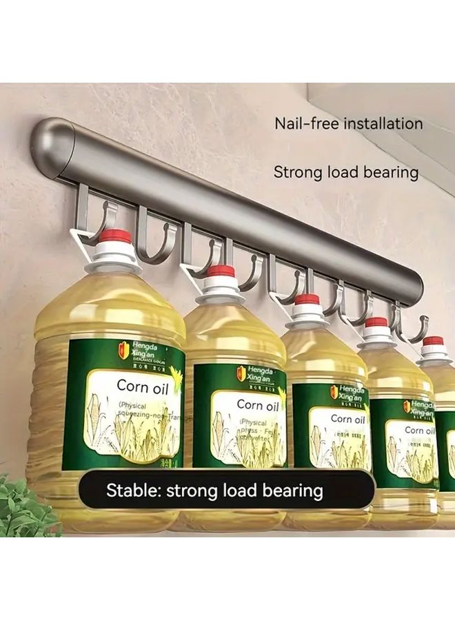 Gray 8 Hooks Aluminum Punchless Wall Mounted Rack 39CM Towel Spatula Hanger - Image 5