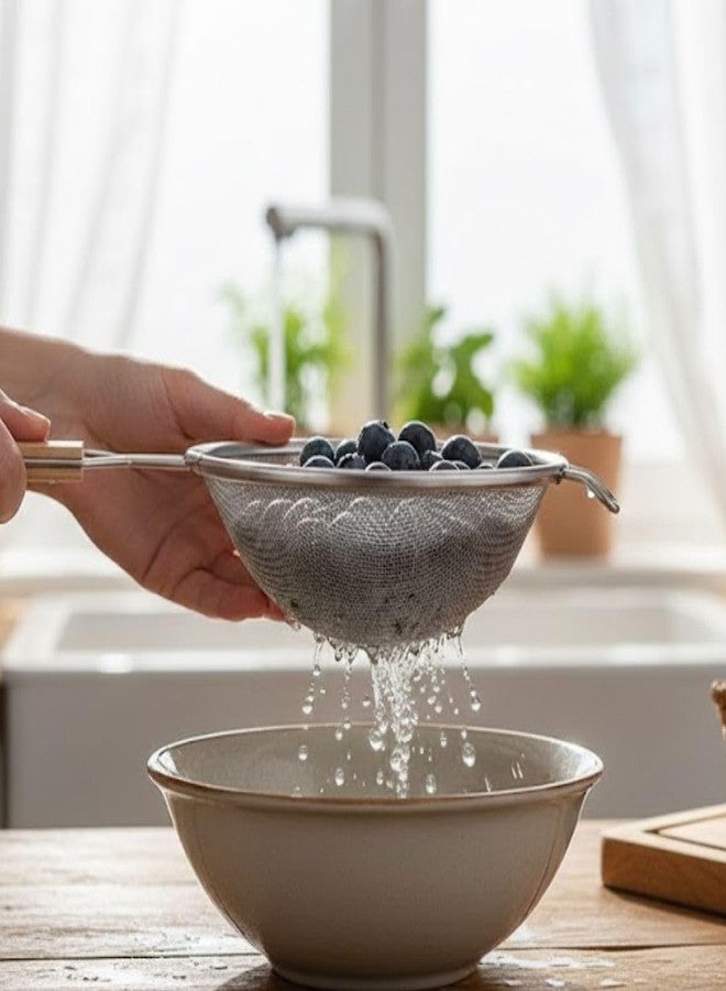 Soro Essentials- 6" Stainless Steel Single Coarse Mesh Strainer with Wooden Handle Pan Hook- Single Tinned Coarse Kitchen Food Strainer for Sift Drain Straining Liquids Stocks Sauces Soups Pasta - Image 2