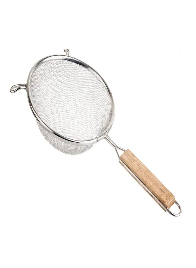 Soro Essentials- 6" Stainless Steel Single Coarse Mesh Strainer with Wooden Handle Pan Hook- Single Tinned Coarse Kitchen Food Strainer for Sift Drain Straining Liquids Stocks Sauces Soups Pasta - Image 1