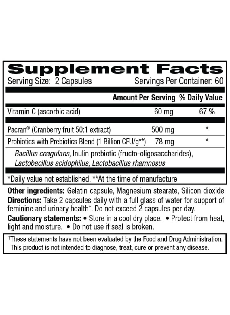 vH Essentials Probiotics with Prebiotics and Cranberry 120 Capsules  - Image 2