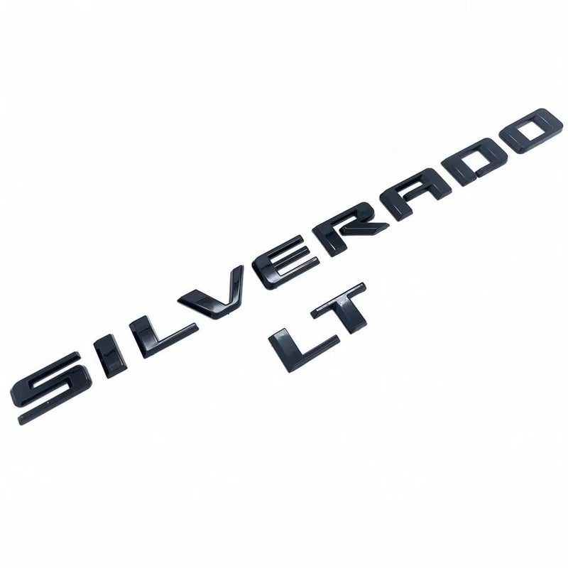 20192025 2pack OEM Nameplate with LT Emblem 3D Letters Badge Replacement for Silverado 1500 2500HD 3500HD 86539786 Glossy Black
