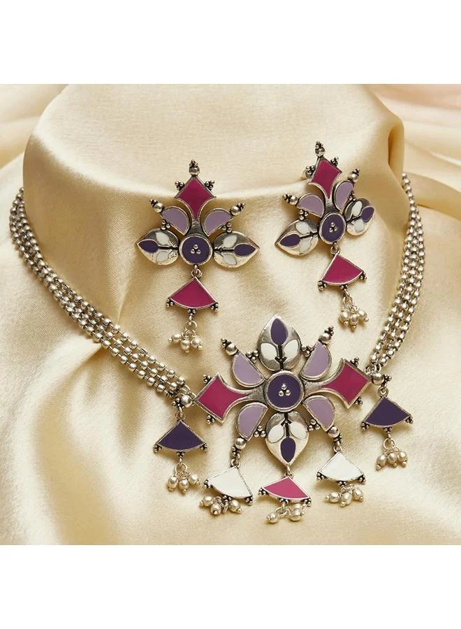 VOYLLA VOYLLA Tribal Inspired Colourful Toned Brass Jewellery Set, Onesize, Brass, No Gemstone