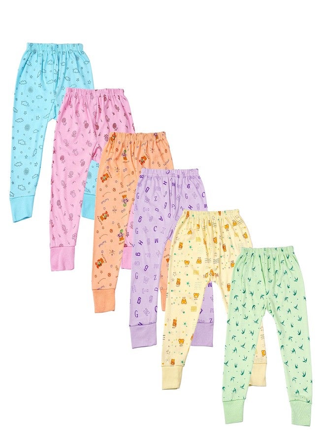 TIXY Kids Baby Boys & Girls Printed Cotton Pajama/Pajami Bottom Pants with Rib/Grip for Infant & Toddlers- (Light/Dark) Multicolor (Pack of 6) - Image 1