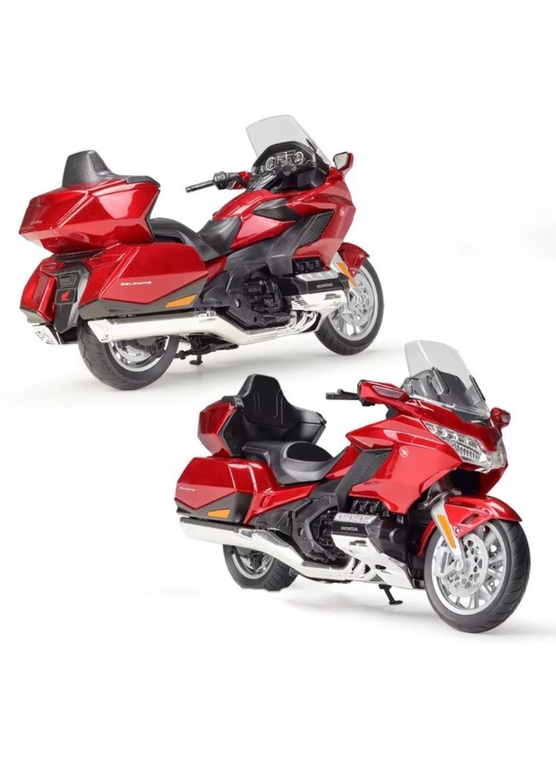 ويلي نموذج دراجة نارية هوندا جولد وينج مصبوب بمقياس 1:12 - دراجة سياحية حمراء - لعبة للأطفال وهواة الجمع (من سن 3 سنوات فما فوق) - Image 2