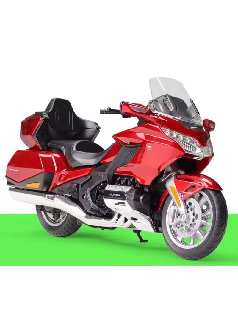 ويلي نموذج دراجة نارية هوندا جولد وينج مصبوب بمقياس 1:12 - دراجة سياحية حمراء - لعبة للأطفال وهواة الجمع (من سن 3 سنوات فما فوق) - Image 1
