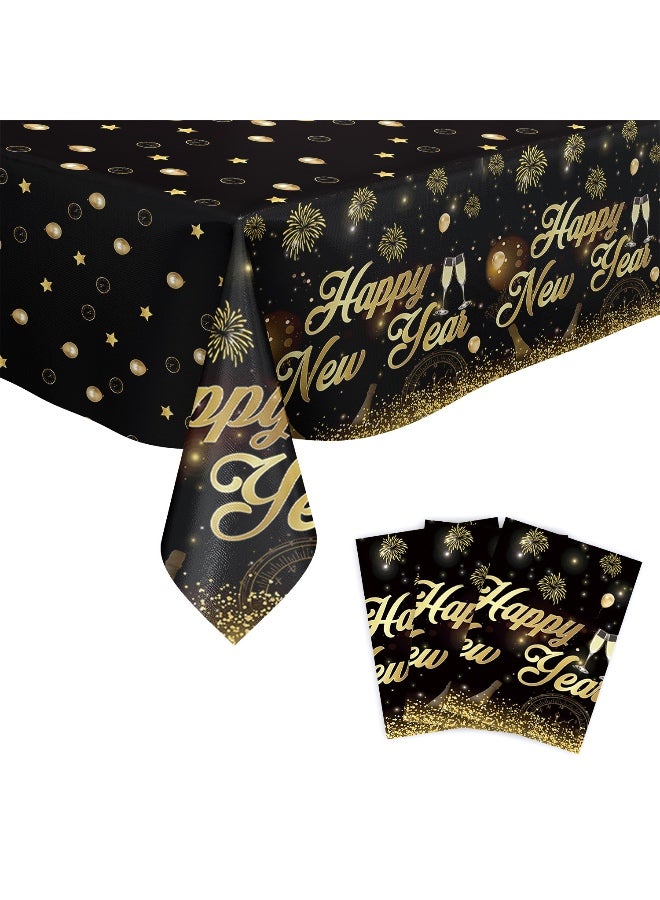 82 PCS Happy New Year Plates and Napkins Dinnerware Set, Disposable Black Gold New Years Tableware Includes Plates,Napkins,Cups,Tablecloth ,Banner, forks, knives and spoons for New Years Eve Party Supplies 2026 - Image 3