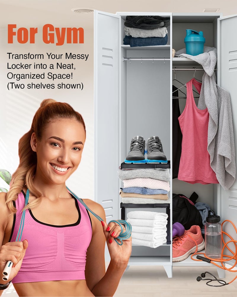 Piffny Locker Organizer Shelfï¼Œ Adjustable Width and Height, Stackable, Ideal Locker Shelf for School, Office, Gym Lockers, or Even Kitchen Cabinets & Under Sink Organization (Black 1 Pack) - Image 5