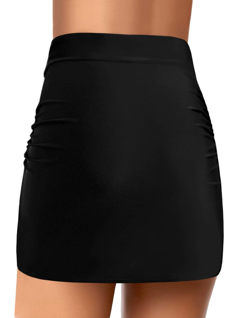 GRAPENT Women's Black Tulip Hem High Waist Ruching Swim Skirt Bikini Swimsuit Bottom with Briefs Size L - Image 2