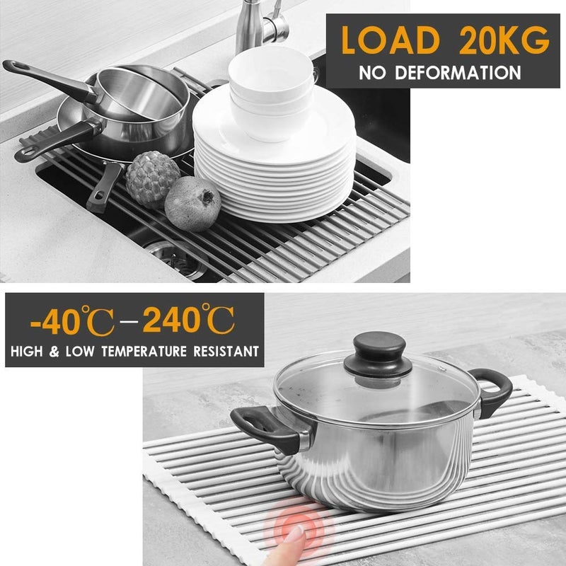 DONDA Stainless Steel Roll Up Dish Drying Rack Over Kitchen Sink |Vegetable Fruit and Dish Drying Drain Rack (Multicolor) (460 x 465 x 14 mm) - Image 5