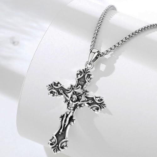 GUSTAVE® Gothic Cross Necklace for Men Women Punk Metal 3D Embossed Cross Pendant Stainless Steel Chain Necklace - Image 5